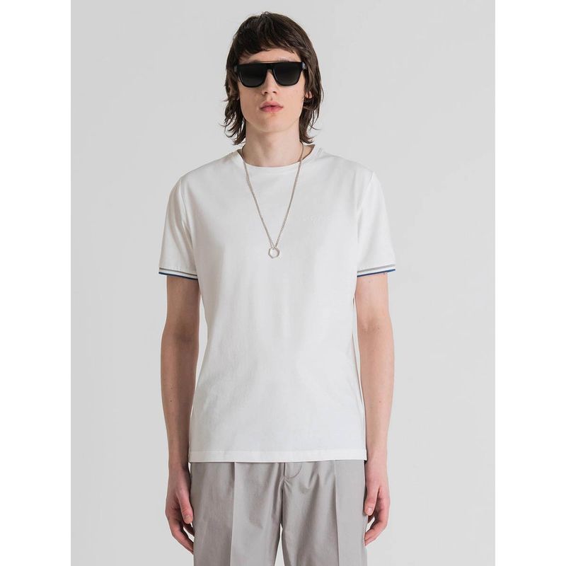 Antony Morato Slim Fit Cream T-Shirt In Jersey Cotton With Rubber Injection Logo Print (2XL)