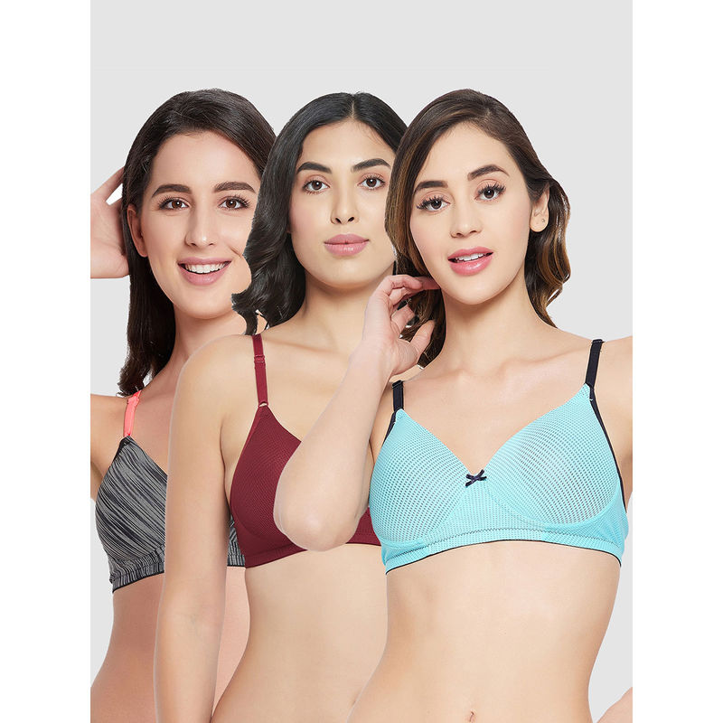 Clovia Pack Of 3 Level 1 Push-Up Padded Non-Wired Demi Cup Printed T-Shirt Bra - Multi-Color (38B)