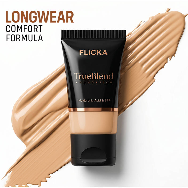 Flicka Trueblend Foundation Hd Lightweight Medium To High Coverage Hyaluronic Acid SPF - 101 Fair