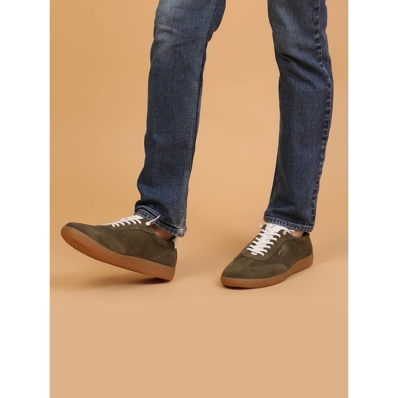 Yoho Infinity Men’S Versatile Premium Suede Comfortable Slip On Olive Sneakers (UK 6)