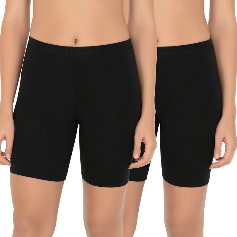 Amante Solid High Coverage Mid Rise Above Knee Shortsy Black (Pack of 2) (S)