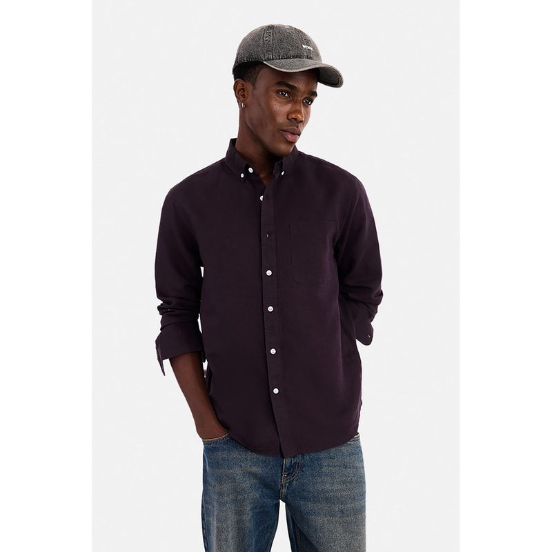 Snitch Wine Solid Full Sleeves Regular Shirt for Men (XS)