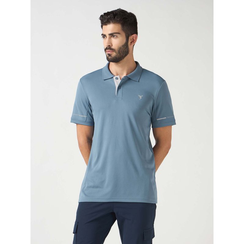 Technosport Men Blue Solid Slim Fit Sports Polo T-Shirt (2XL)
