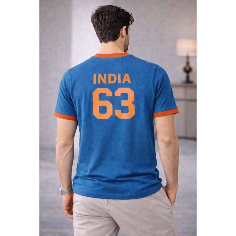 The Fit Theory Men Blue India 63 Printed Short Sleeves Jersey (XS)