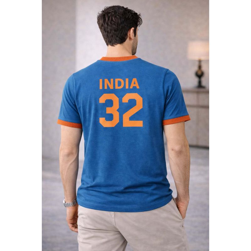 The Fit Theory Men Blue India 32 Printed Short Sleeves Jersey (XS)