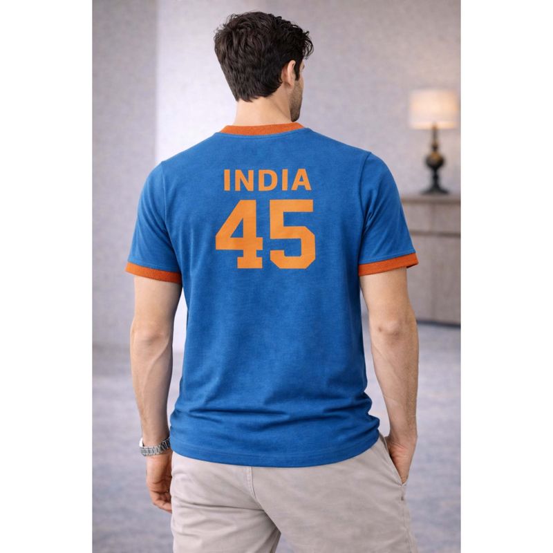 The Fit Theory Men Blue India 45 Printed Short Sleeves Jersey (XS)