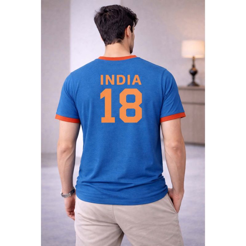 The Fit Theory Men Blue India 18 Printed Short Sleeves Jersey (XS)