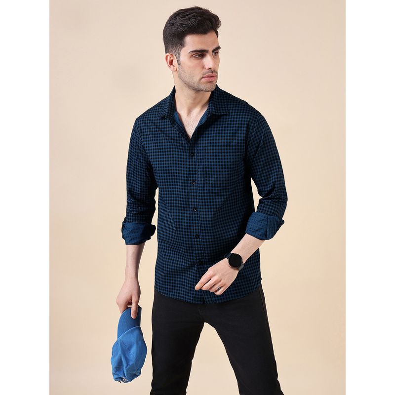 Urban Scottish Blue Cotton Print Regular Fit Check Shirt (S)