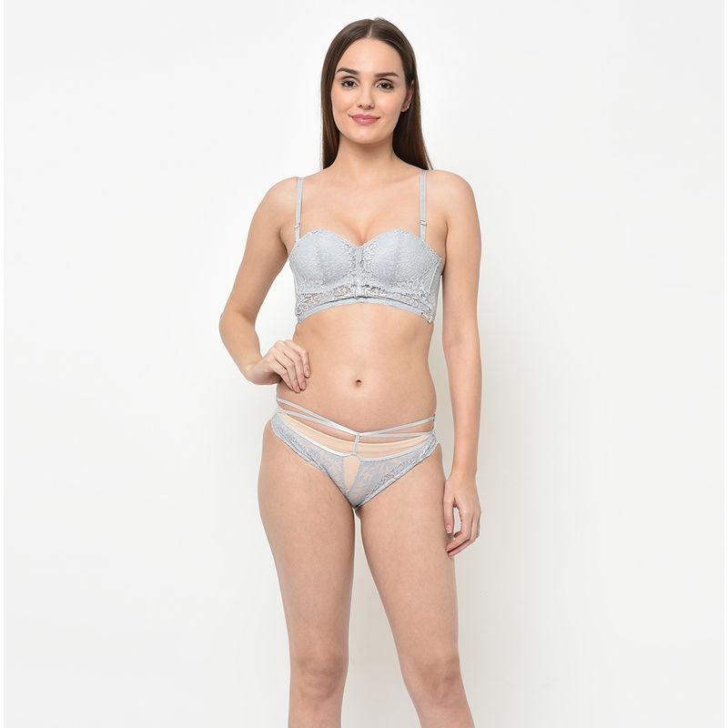 Da Intimo Multiway Lacy Push up Lingerie Set - Grey (38A)