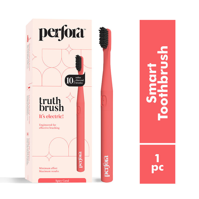 Perfora Spicy Coral Electric Toothbrush with 2 Vibrating Modes and Charcoal Bristles for Enhanced Whitening