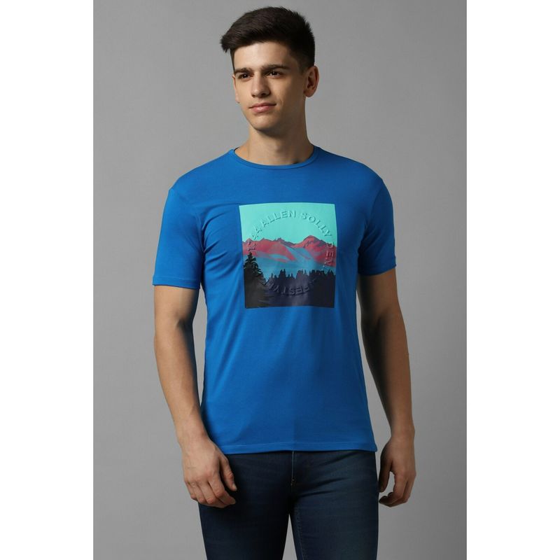 Allen Solly Mens Blue Graphic Print Round Neck Graphic T-Shirt (L)