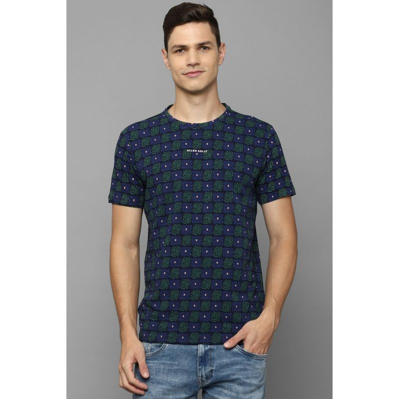 Allen Solly Mens Navy Blue Print Round Neck T-Shirt (S)