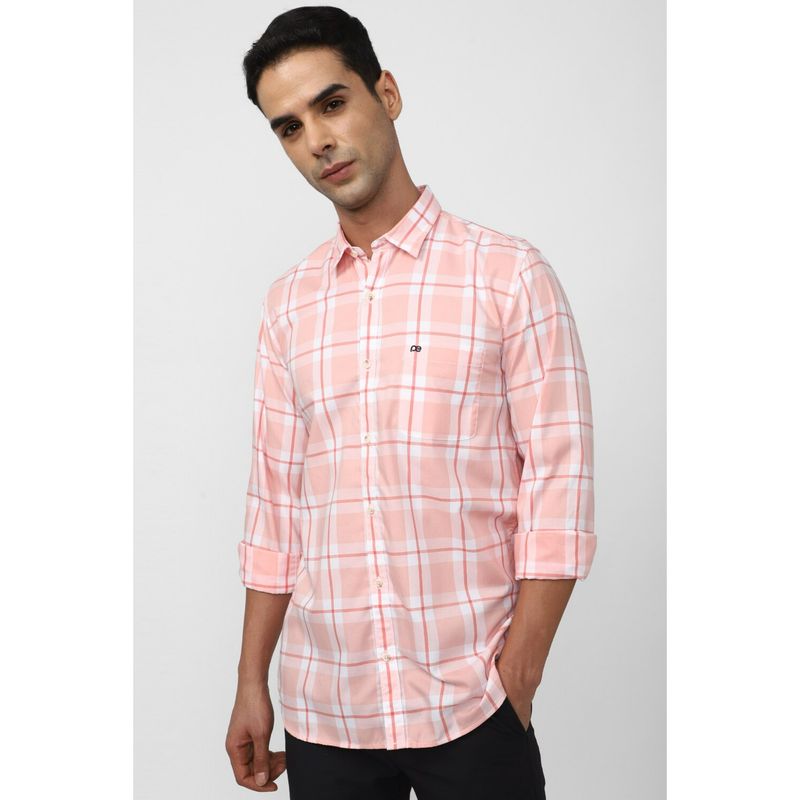 Peter England Mens Peach Slim Fit Check Full Sleeves Casual Shirt (38)