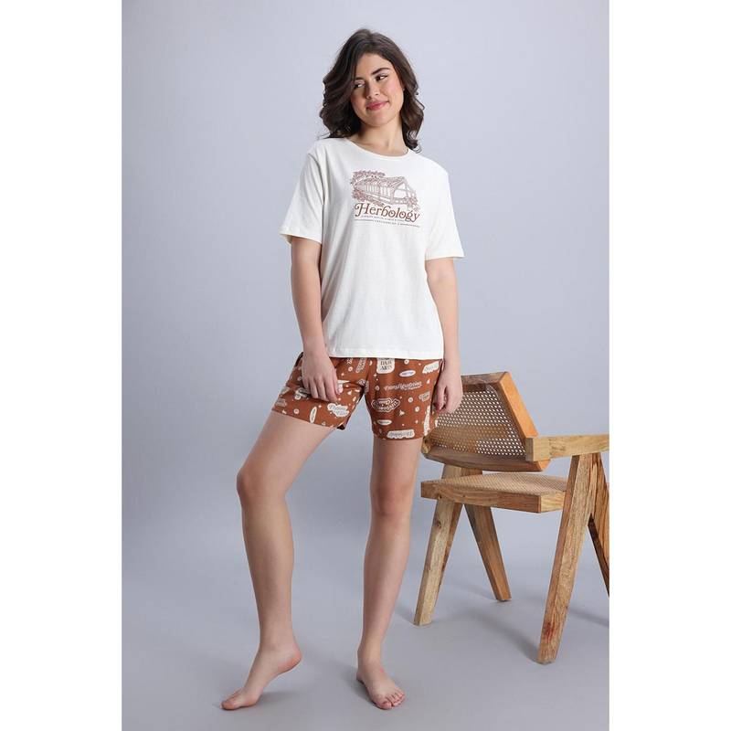 Zivame Harry Potter Knit Cotton Loungewear Set - Caramel Cafe (M)