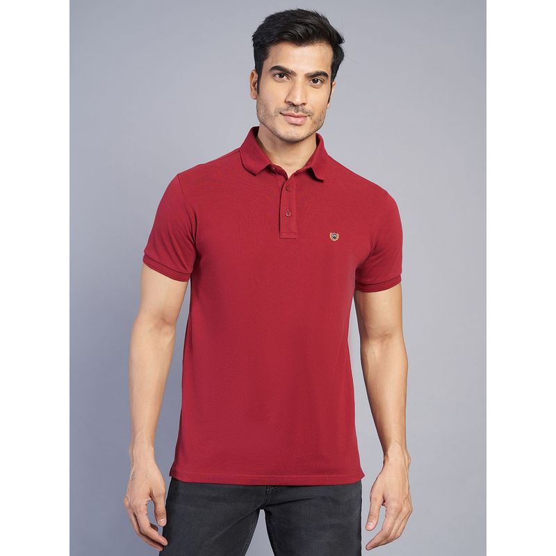 JadeBlue Men's Red Cotton Slim Fit Solid Polo T-Shirt (39)