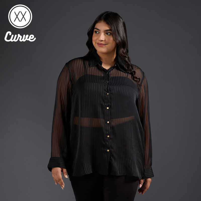 Twenty Dresses by Nykaa Fashion Curve Black Sheer Full Sleeves Shirt (2XL)