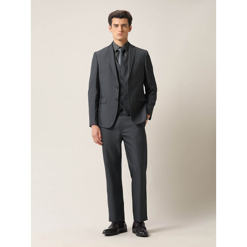 Arrow Mens Tailored Fit Solid Ceremony Grey Blazer with Waistcoat & Trouser (38)
