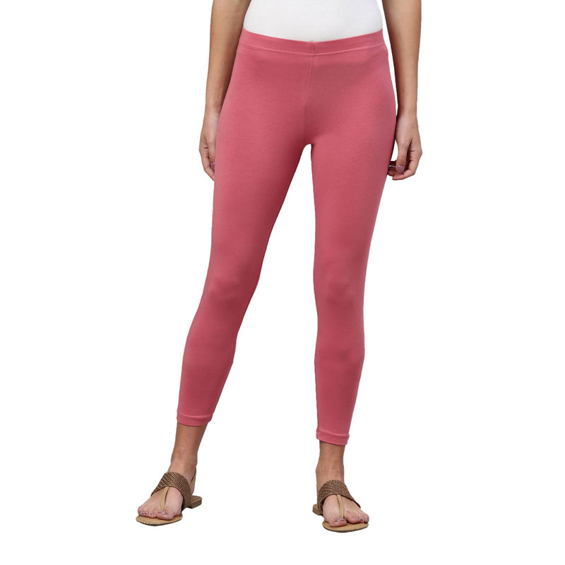 Go Colors Women Solid Rusty Pink Ankle Length Leggings (M) (M)