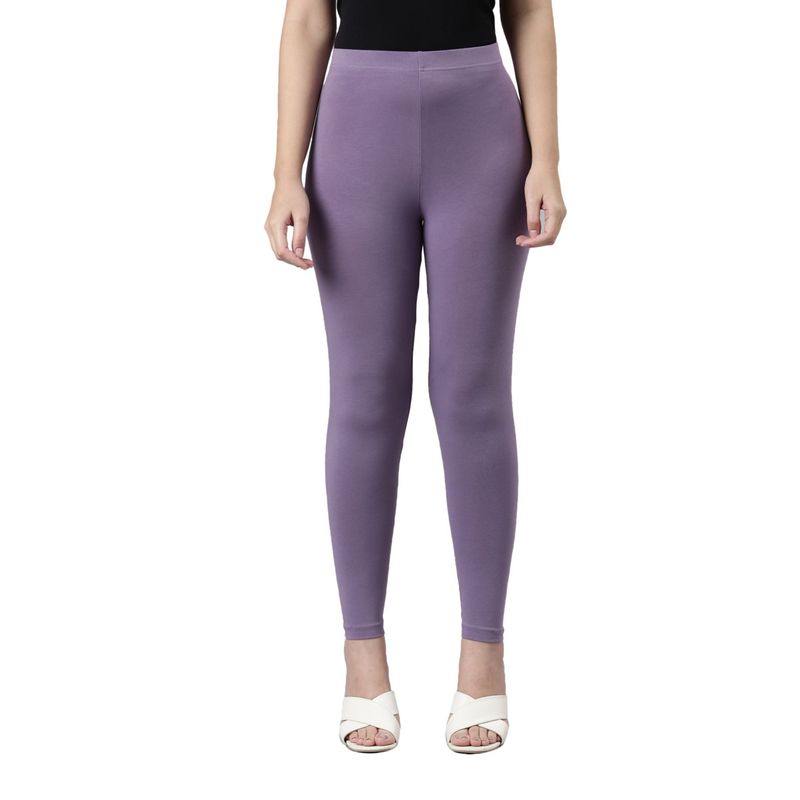 Go Colors Women Solid Dusty Purple Cotton Cropped Leggings (S) (S)