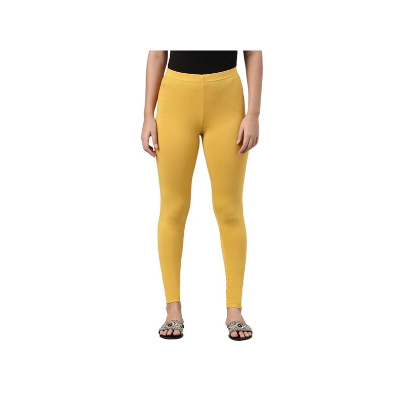Go Colors Women Solid Golden Yellow Slim Fit Ankle Length Leggings