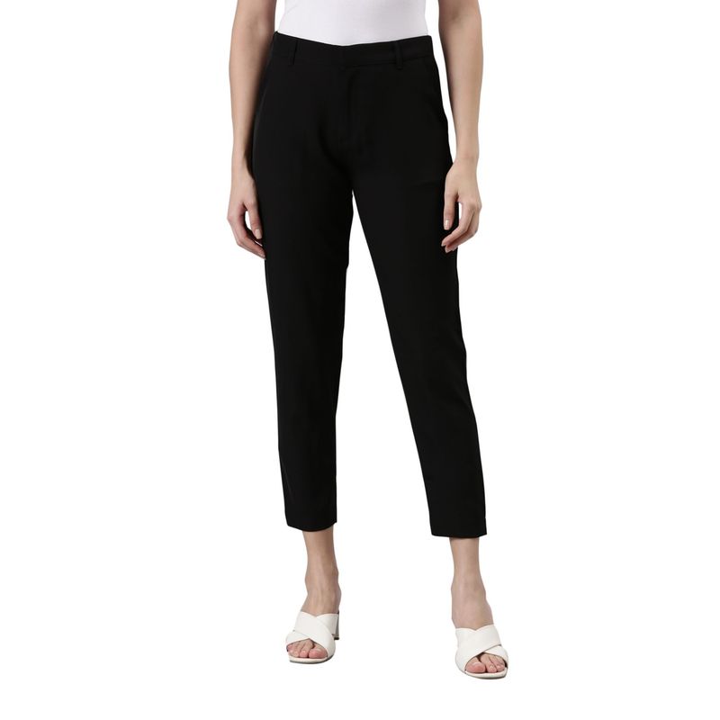 Go Colors Women Solid Black Formal Trousers (XL) (XL)