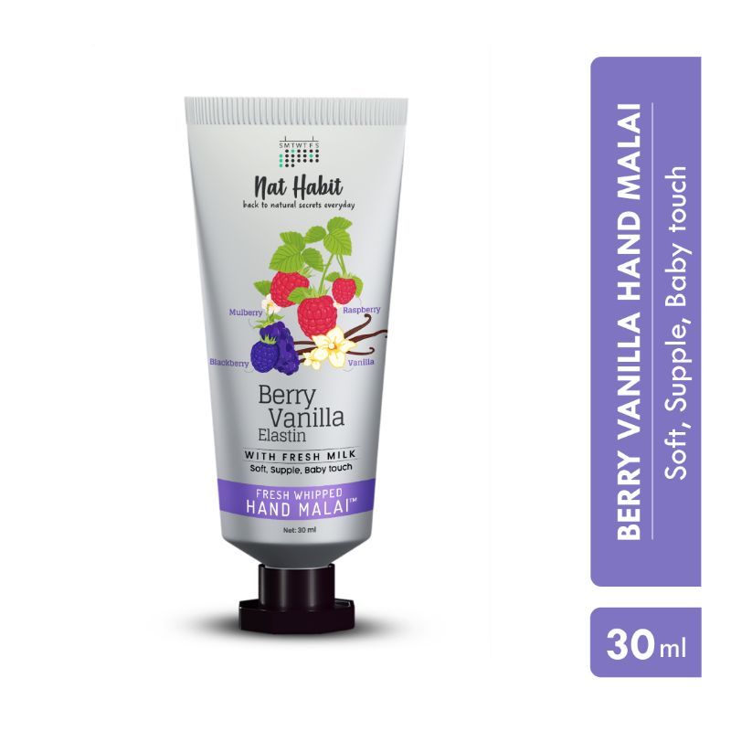 Nat Habit Berry Vanilla Elastine Hand Malai, Hand Cream for Dry Skin, Soft Supple Baby Touch
