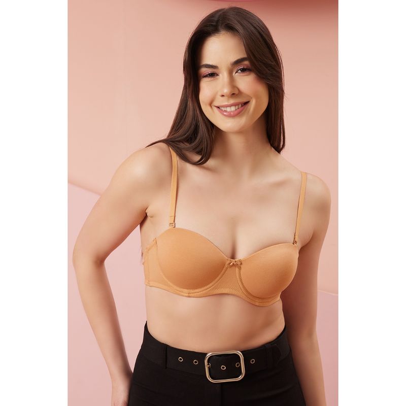 Clovia Cotton Spandex Solid Padded Full Cup Underwired Balconette Bra - Nude (38B)