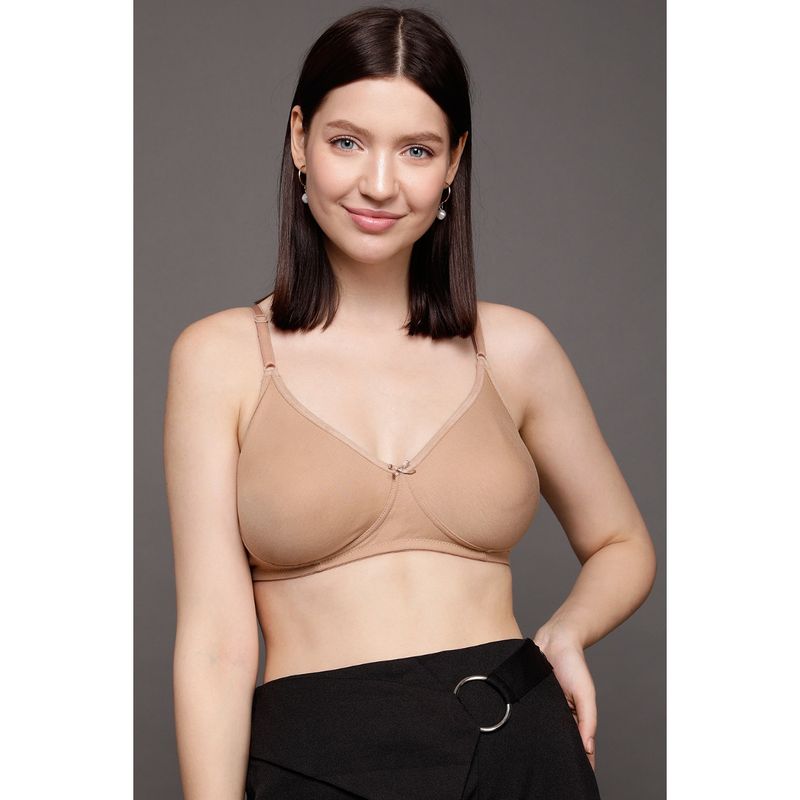 Clovia Cotton Rich Solid Non-Padded Full Cup Wire Free T-shirt Bra - Beige (36B)