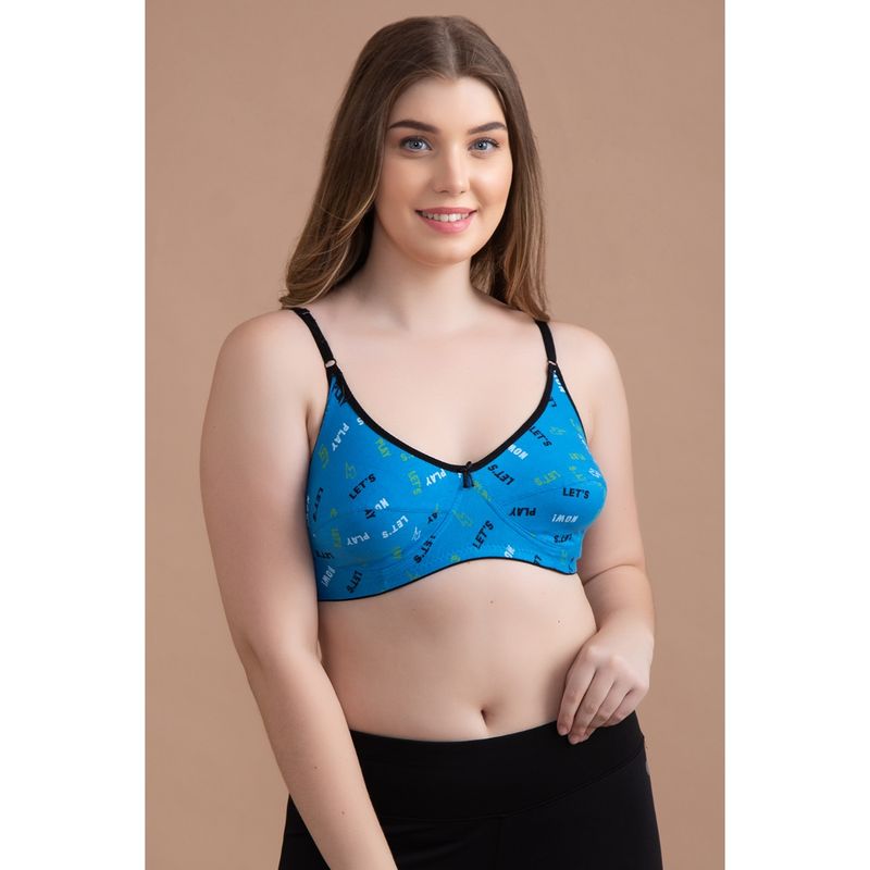 Clovia Cotton Spandex Printed Non-Padded Full Cup Wire Free Everyday Bra - Light Blue (32C)