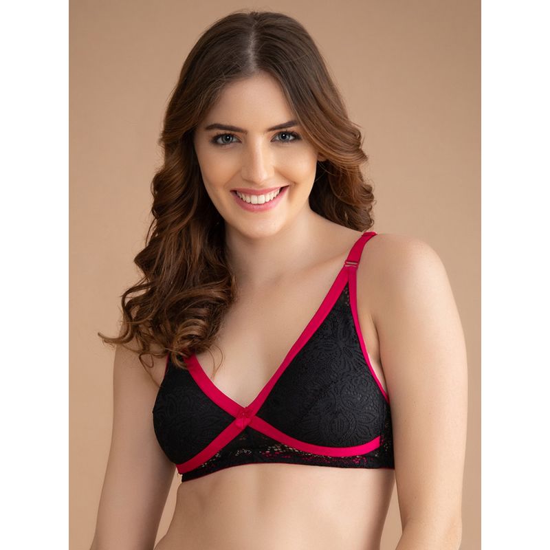 Clovia Lace Solid Non-Padded Full Cup Wire Free Everyday Bra - Black (34C)