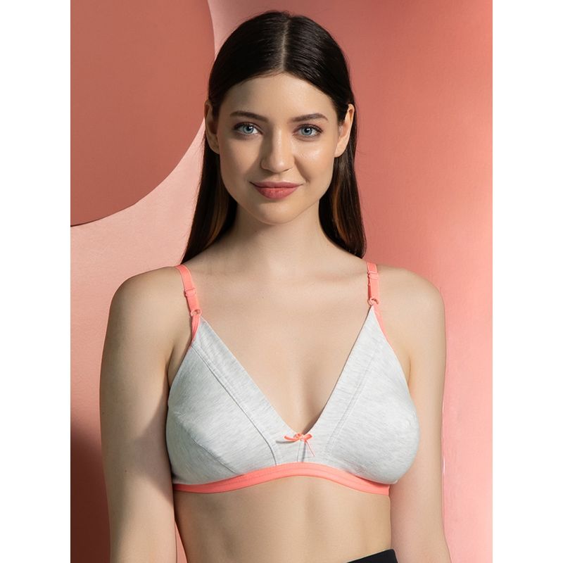 Clovia Cotton Rich Solid Non-Padded Demi Cup Wire Free Plunge Bra - Light Grey (32C)