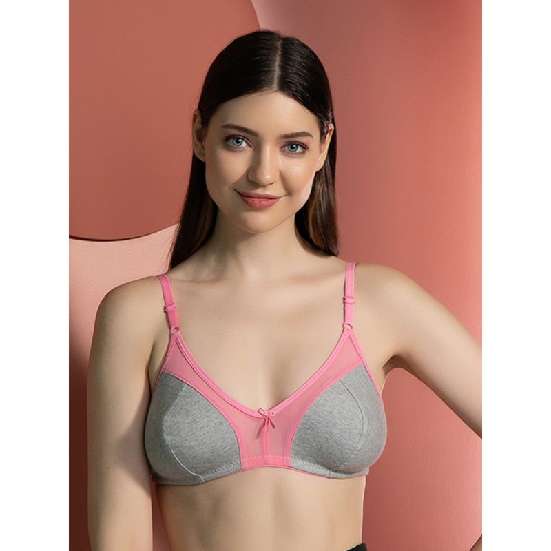 Clovia Cotton Spandex Solid Non-Padded Full Cup Wire Free T-shirt Bra - Light Grey (32C)