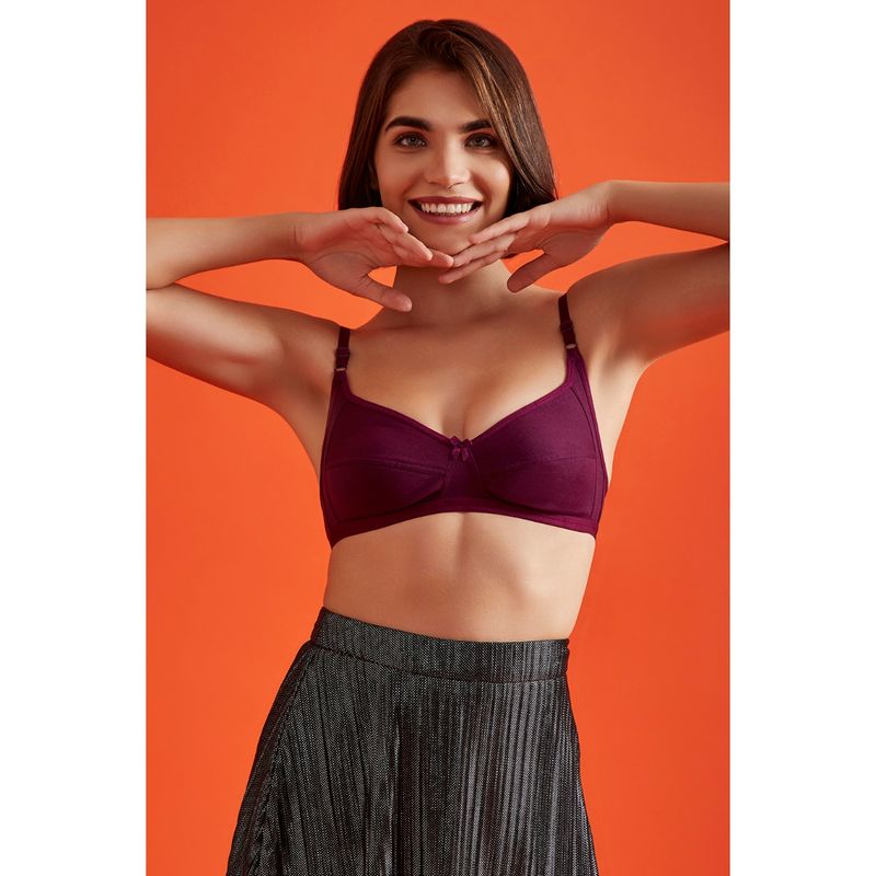 Clovia Cotton Rich Solid Non-Padded Full Cup Wire Free Everyday Bra - Dark Purple (32D)