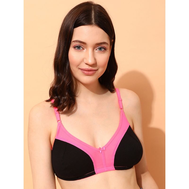 Clovia Cotton Spandex Solid Non-Padded Full Cup Wire Free Everyday Bra - Black (32C)