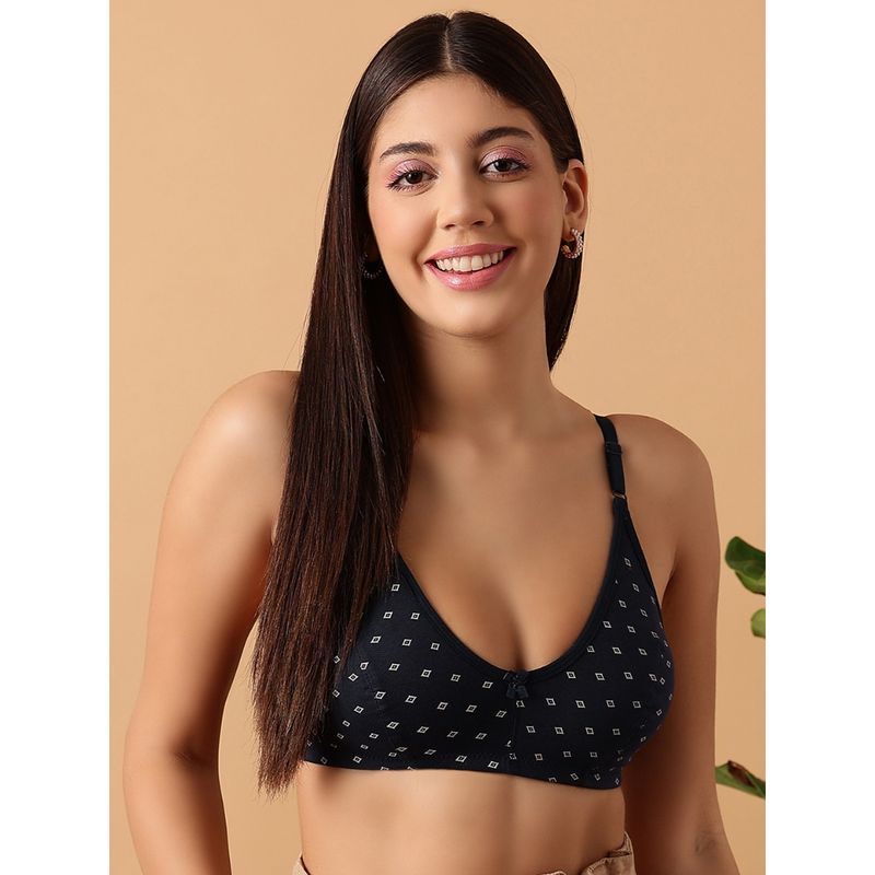 Clovia Non-Padded Non-Wired Full Cup Printed Bra in Navy - Cotton (32D)