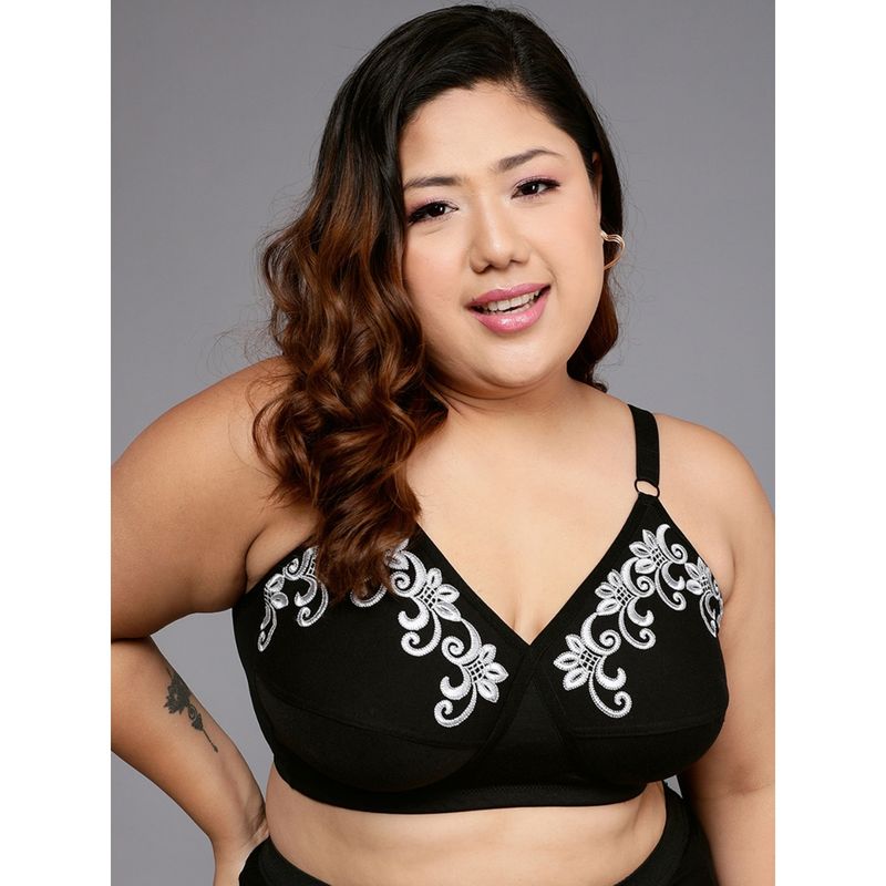 Clovia Cotton Rich Solid Padded Full Cup Wire Free Everyday Bra - Black (42D)