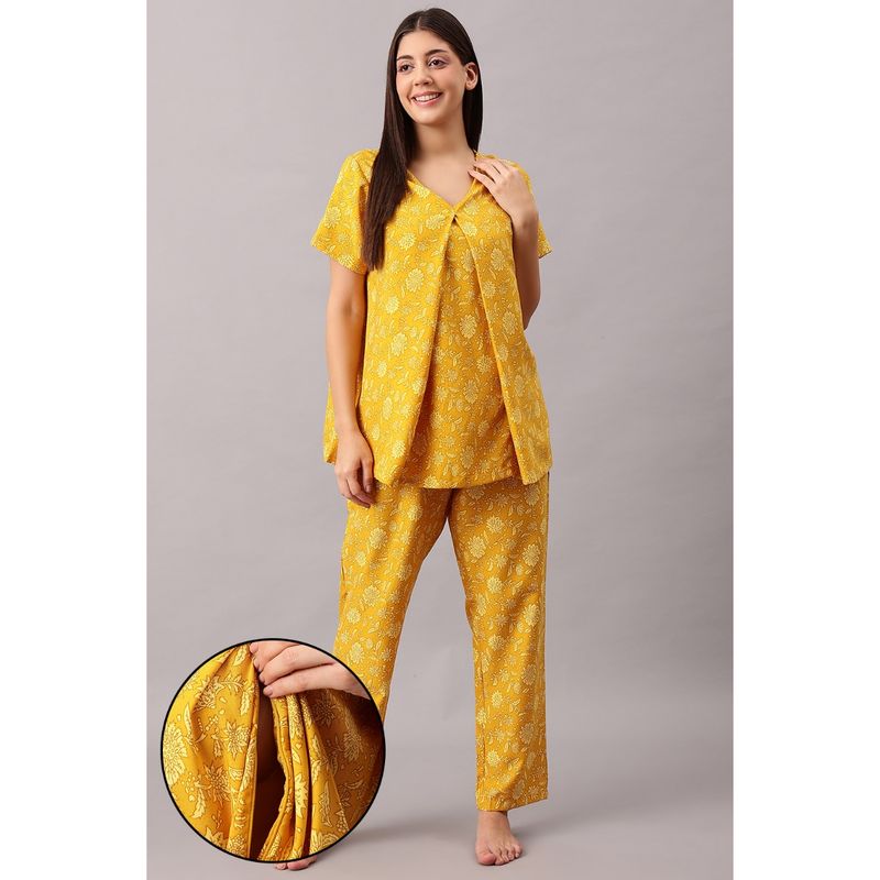 Zeyo Women's Cotton Star Print Nursing Night Suit Set - Top & Pyjama Feeding Night Dress - View #6