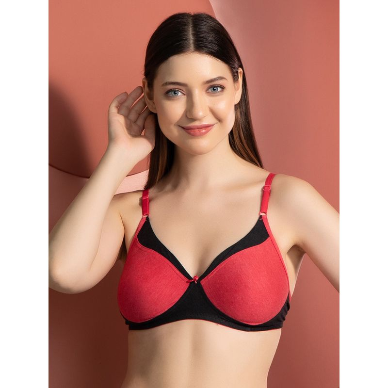 Clovia Cotton Rich Solid Non-Padded Full Cup Wire Free T-shirt Bra - Dark Red (32C)
