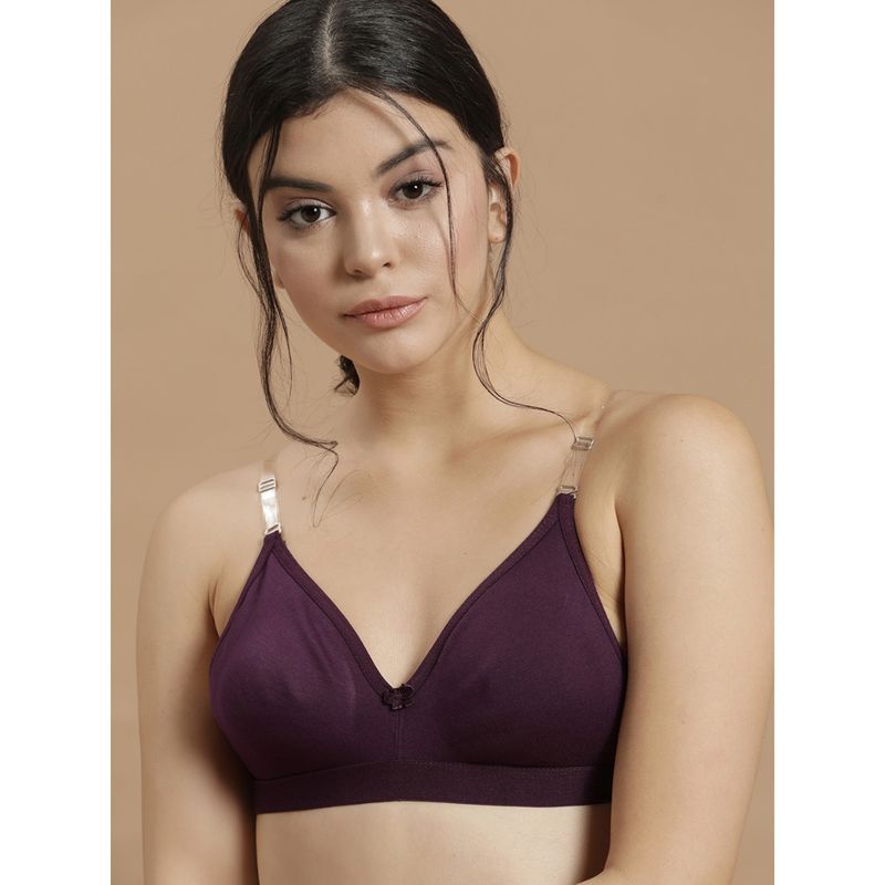 Clovia Cotton Rich Solid Non-Padded Full Cup Wire Free T-shirt Bra - Dark Purple (36C)