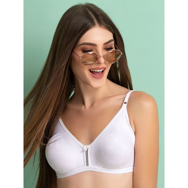 Clovia Cotton Rich Solid Non-Padded Full Cup Wire Free T-shirt Bra - White (40B)