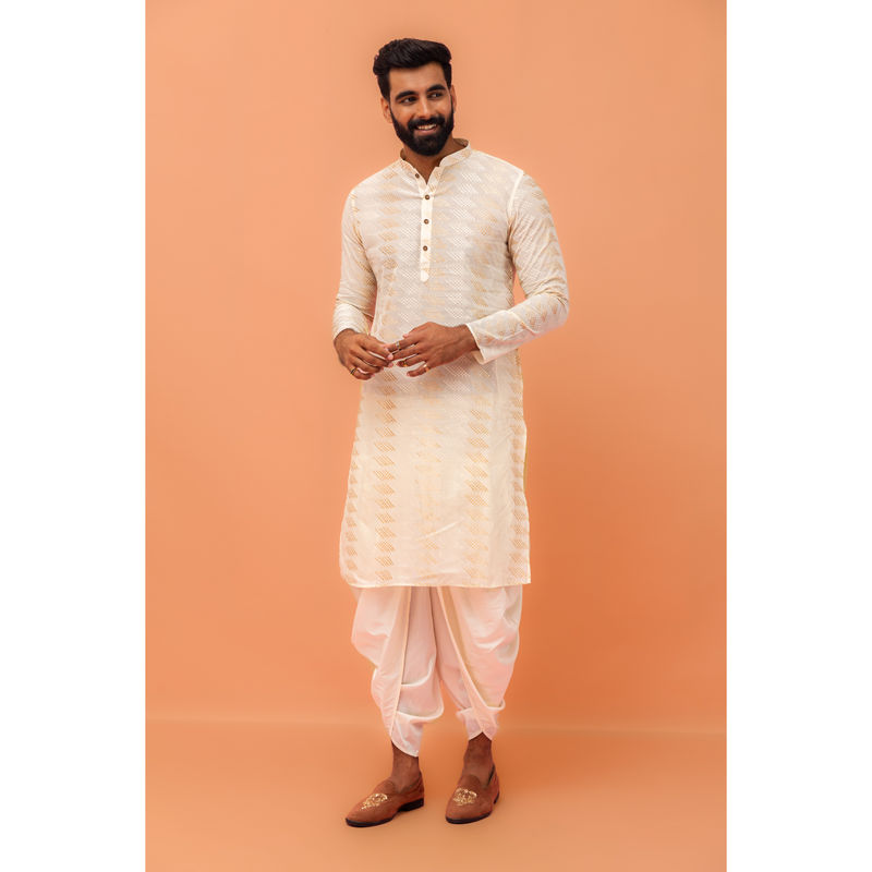 KISAH Mens Off White Embroidered Kurta with Dhoti (Set of 2) (42)