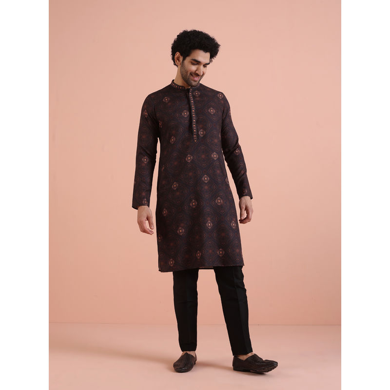 KISAH Mens Black Printed Kurta with Pant (Set of 2) (38)