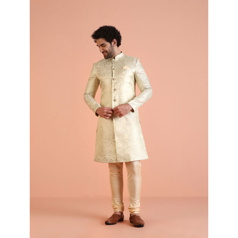 KISAH Mens Cream Floral Sherwani with Churidar (Set of 2) (38)