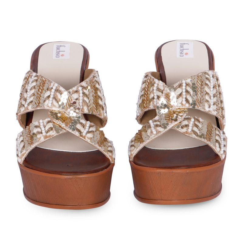 Fuchsia by Aashka Mehta Brown and Tan Vibes Heel Wedges (EURO 37)