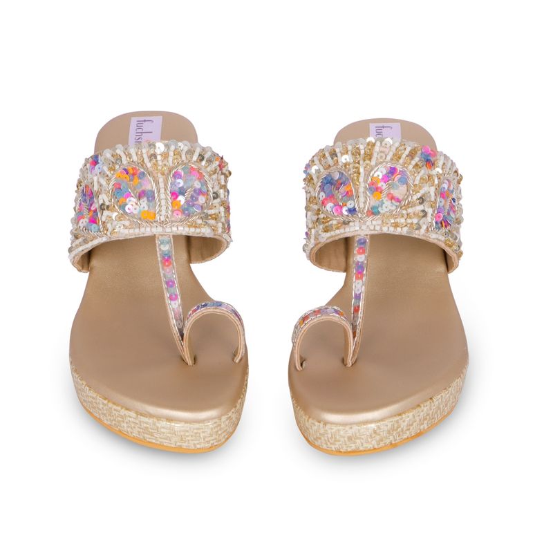 Fuchsia by Aashka Mehta Gold Multi Tikki Kolhapuri Sandal (EURO 37)