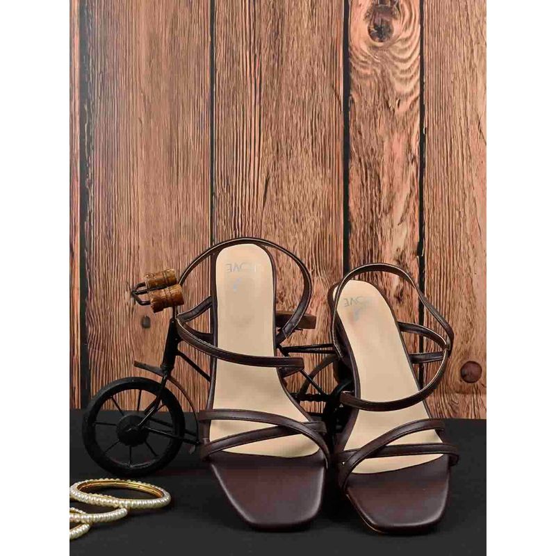 Jove Women Brown Ankle Loop Heels Heel Sandals (EURO 40)