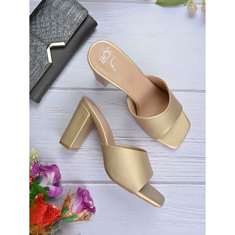 Jove Women Gold Solid Heel Sandals (EURO 40)