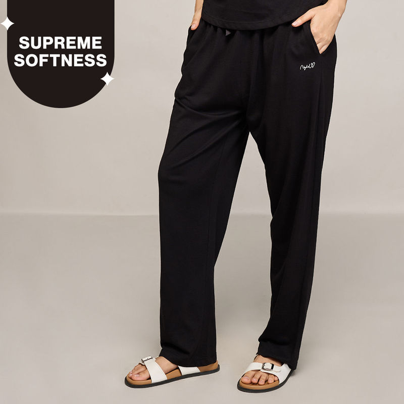 Nykd By Nykaa Buttery Soft Modal Cotton Pyjama With Clean Elasticated Waist & Pockets Nys911 Jet Black (L)