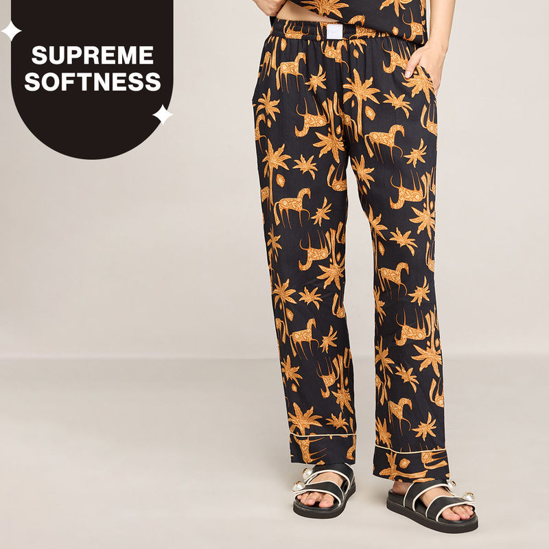 Nykd By Nykaa Breezy Rayon Pyjama With Elasticated Waist & Pockets Nys142 Charcoal (2XL)