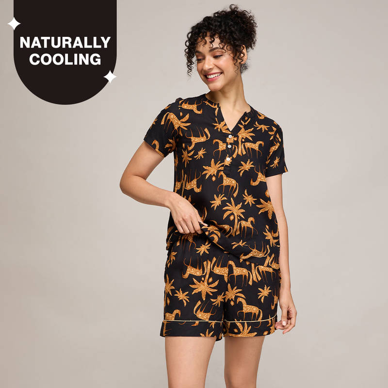 Nykd By Nykaa Breezy Rayon Shorts Coord Set With Flattering High Low Hem Top Nys930 Charcoal (XL)